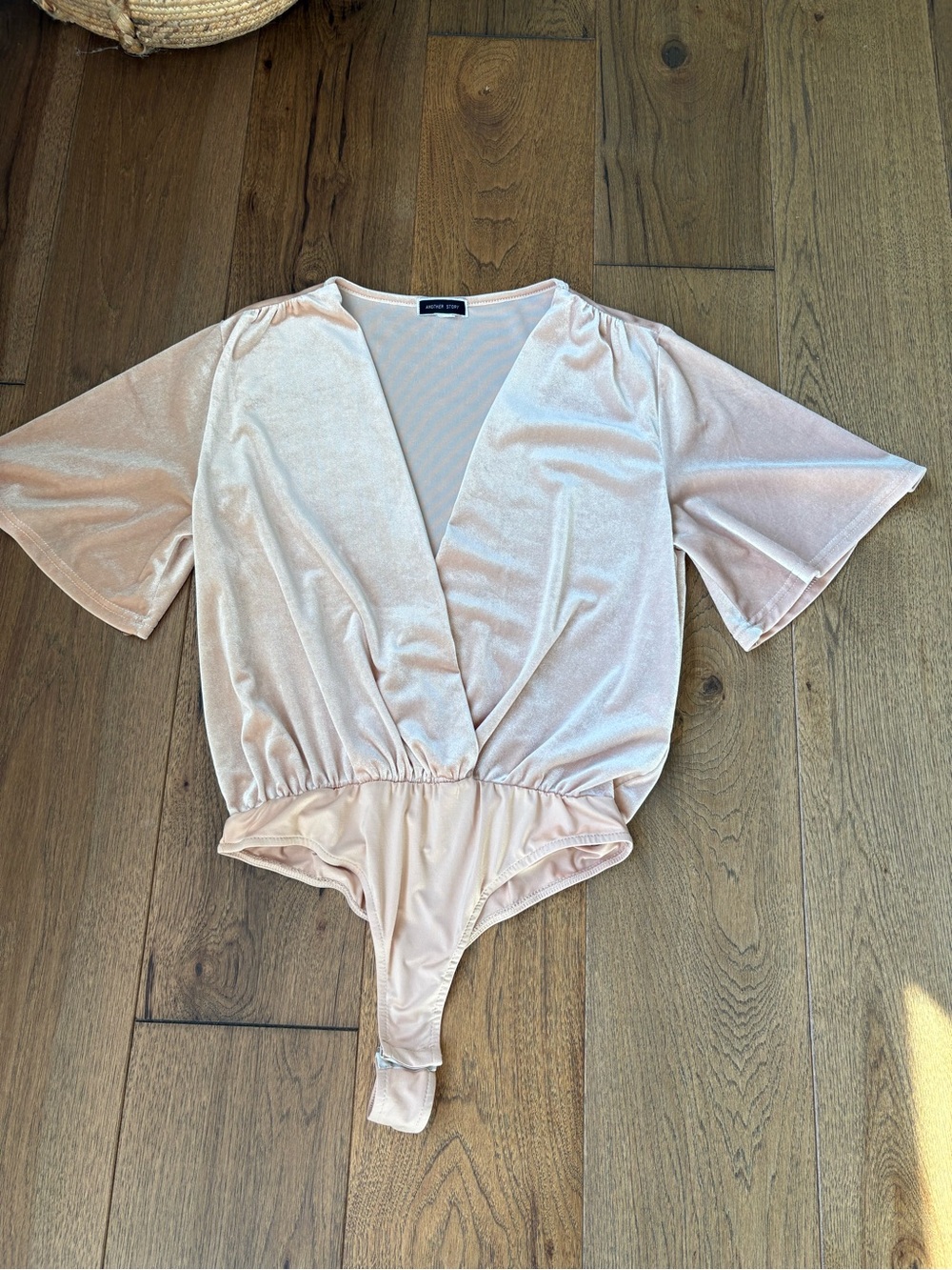 Velvet Wrap Bodysuit in Blush - Women's V-Neck One-Piece